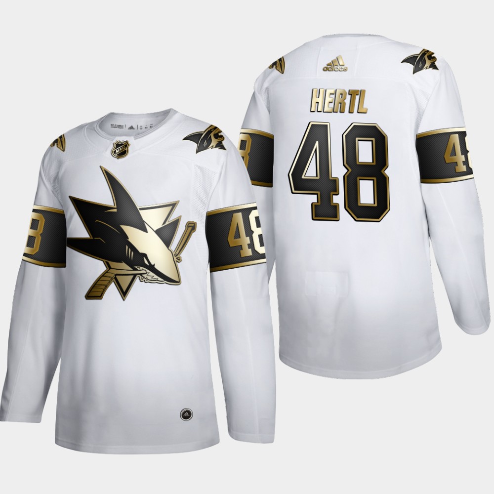 Cheap San Jose Sharks 48 Tomas Hertl Men Adidas White Golden Edition Limited Stitched NHL Jersey